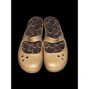 Crocs Frances Tan Wedge Clogs Mary Jane Slip On Womens Size 10 Mules Slides